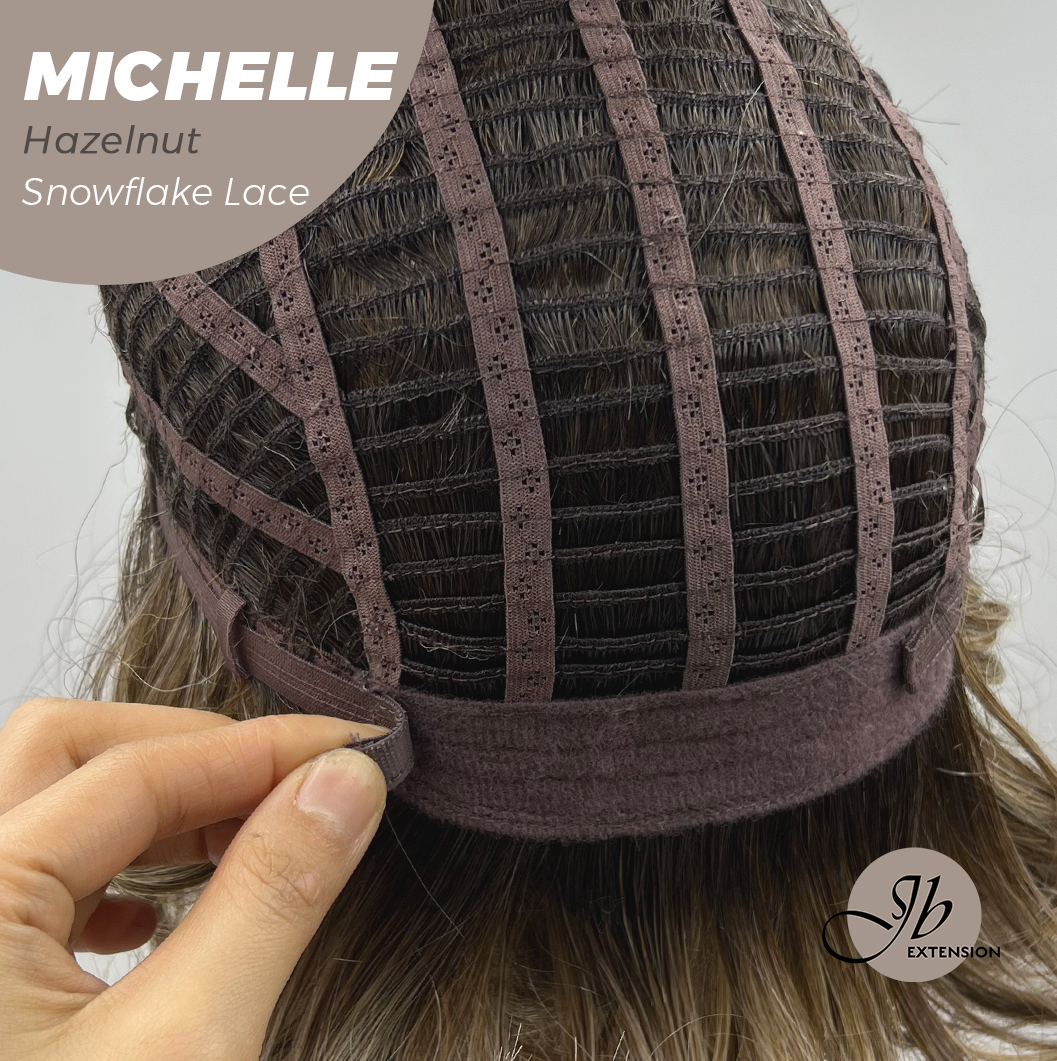 JBEXTENSION 10 Inches Hazelnut Blonde Highlight Pre-Cut Side Part Snowflake Lace Frontlace Glueless Wig MICHELLE HAZELNUT【BENDY EAR TABS】