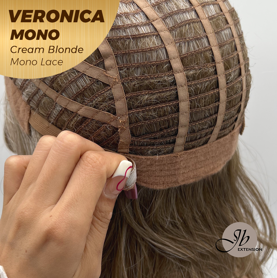 JBEXTENSION VERONICA MONO CREAM BLONDE Monofilament Handmade Wig 6X5 Full Monofilament Hand Tied Top Wig 12 Inches Cream Blonde Wave Mono Lace Wig With Anti-slip Silicone Strips Glueless Wig VERONICA MONO CREAM BLONDE【BENDY EAR TABS】