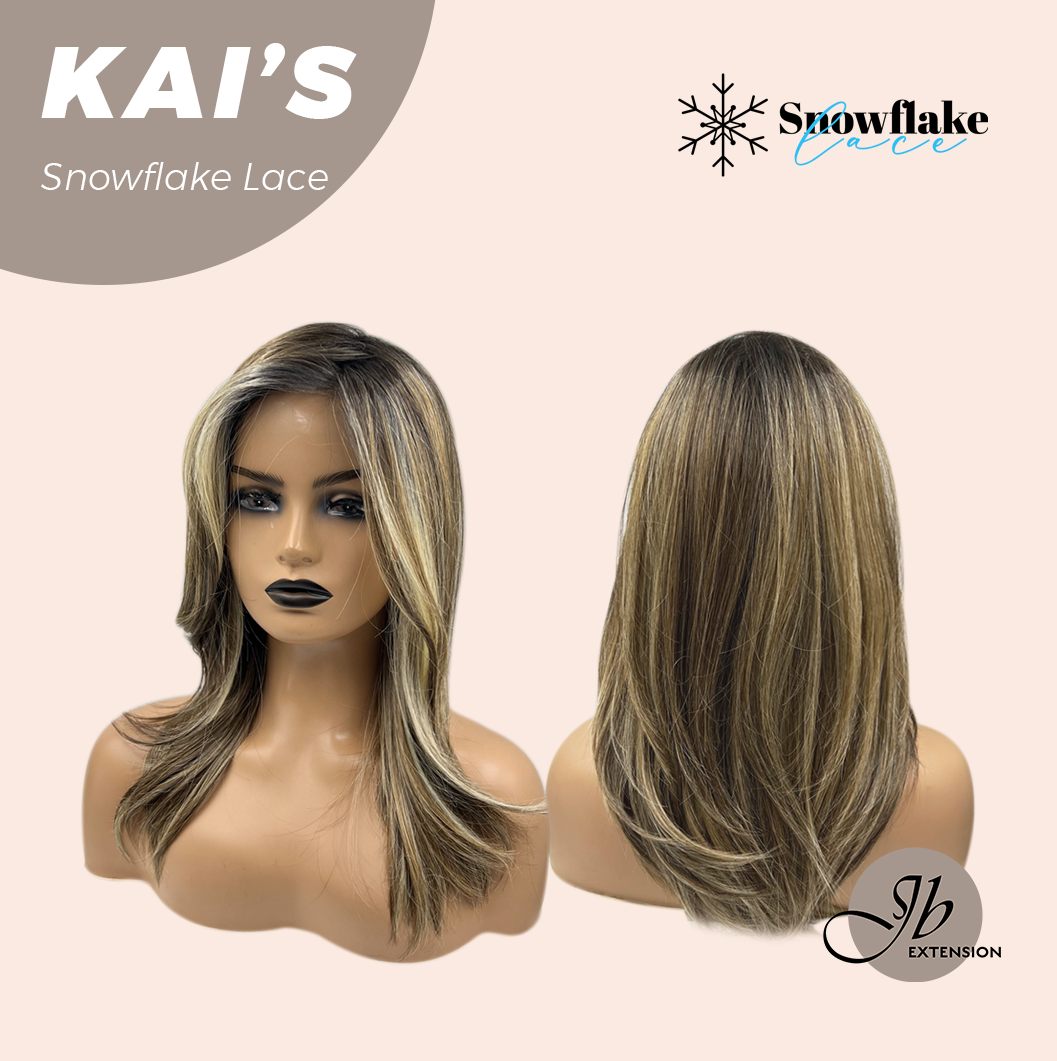 JBEXTENSION 18 Inches Mix Blonde Pre-Cut Snowflake Lace Frontlace Glueless Wig KAI'S【PERMATEASE】【BENDY EAR TABS】
