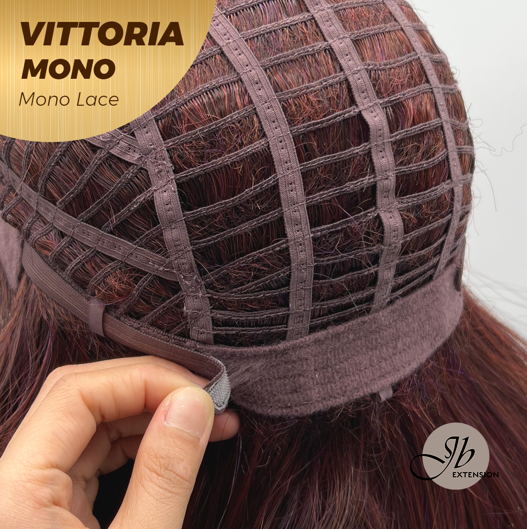 JBEXTENSION VITTORIA MONO Monofilament Handmade Wig 6X5 Full Monofilament Hand Tied Top Wig 16 Inches Dark Red Curly Mono Lace Wig With Anti-slip Silicone Strips Glueless Wig VITTORIA MONO【BENDY EAR TABS】