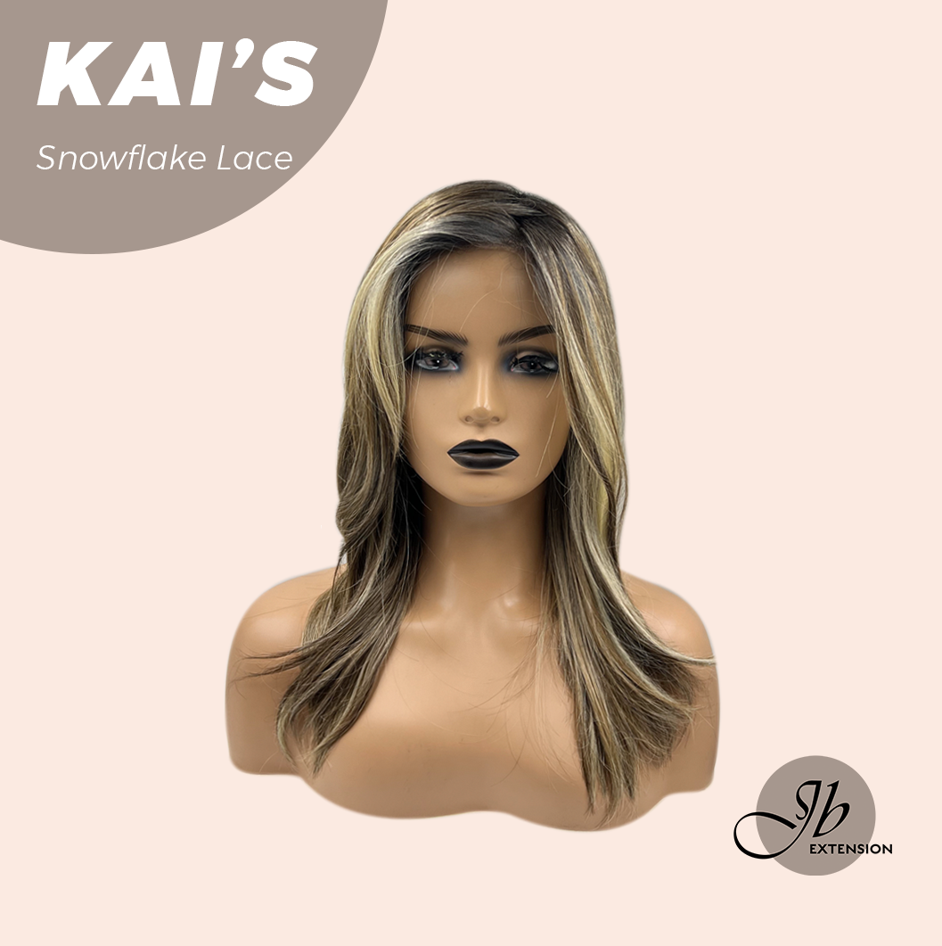 JBEXTENSION 18 Inches Mix Blonde Pre-Cut Snowflake Lace Frontlace Glueless Wig KAI'S【PERMATEASE】【BENDY EAR TABS】