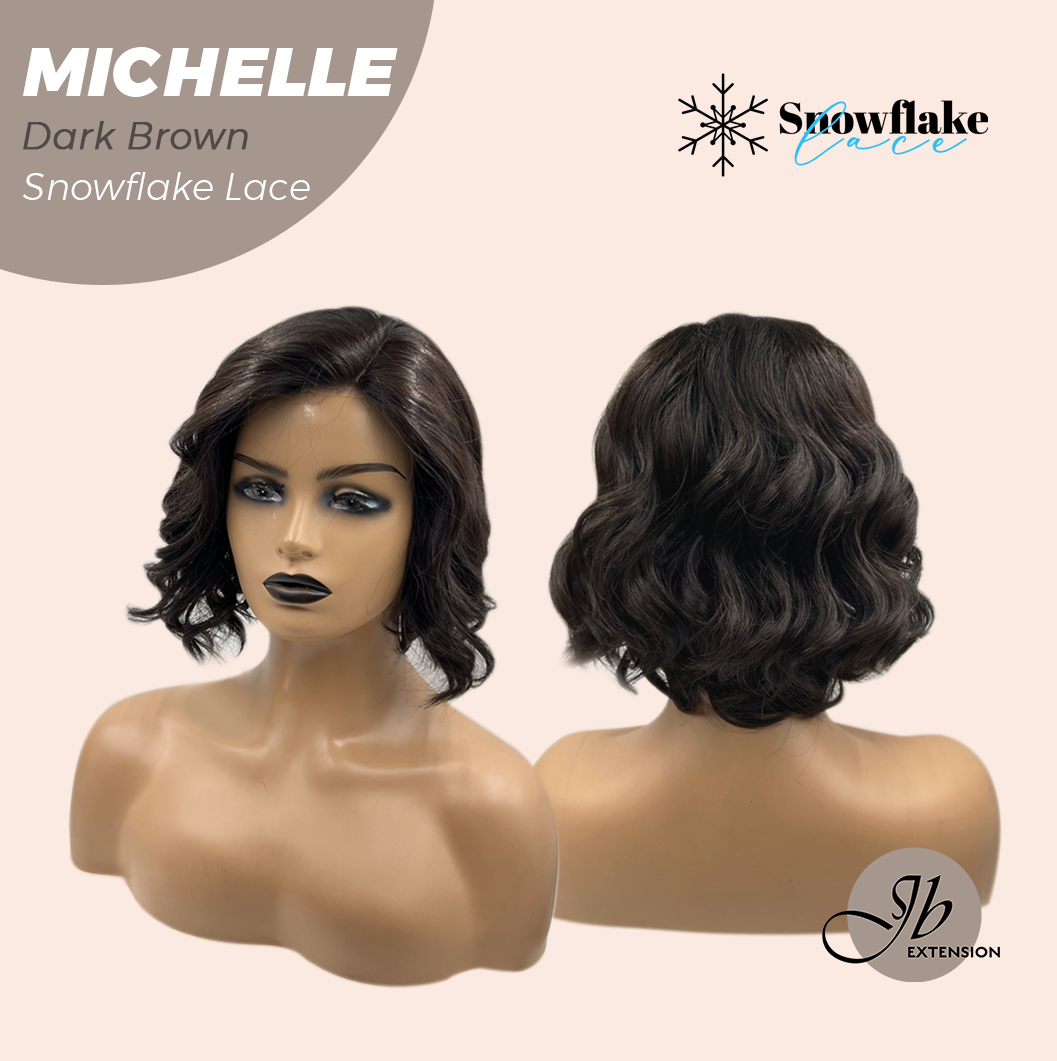 JBEXTENSION 10 Inches Dark Brown Pre-Cut Side Part Snowflake Lace Frontlace Glueless Wig MICHELLE DARK BROWN【BENDY EAR TABS】
