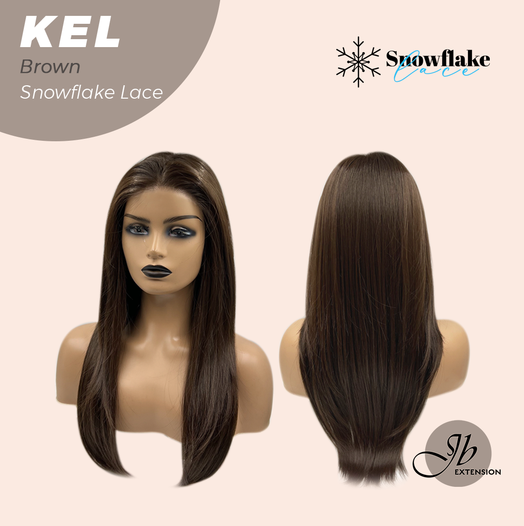 JBEXTENSION 22 Inches Brown Pre-Cut Snowflake Lace Frontlace Glueless Wig KEL BROWN【PERMATEASE】【BENDY EAR TABS】- M/L