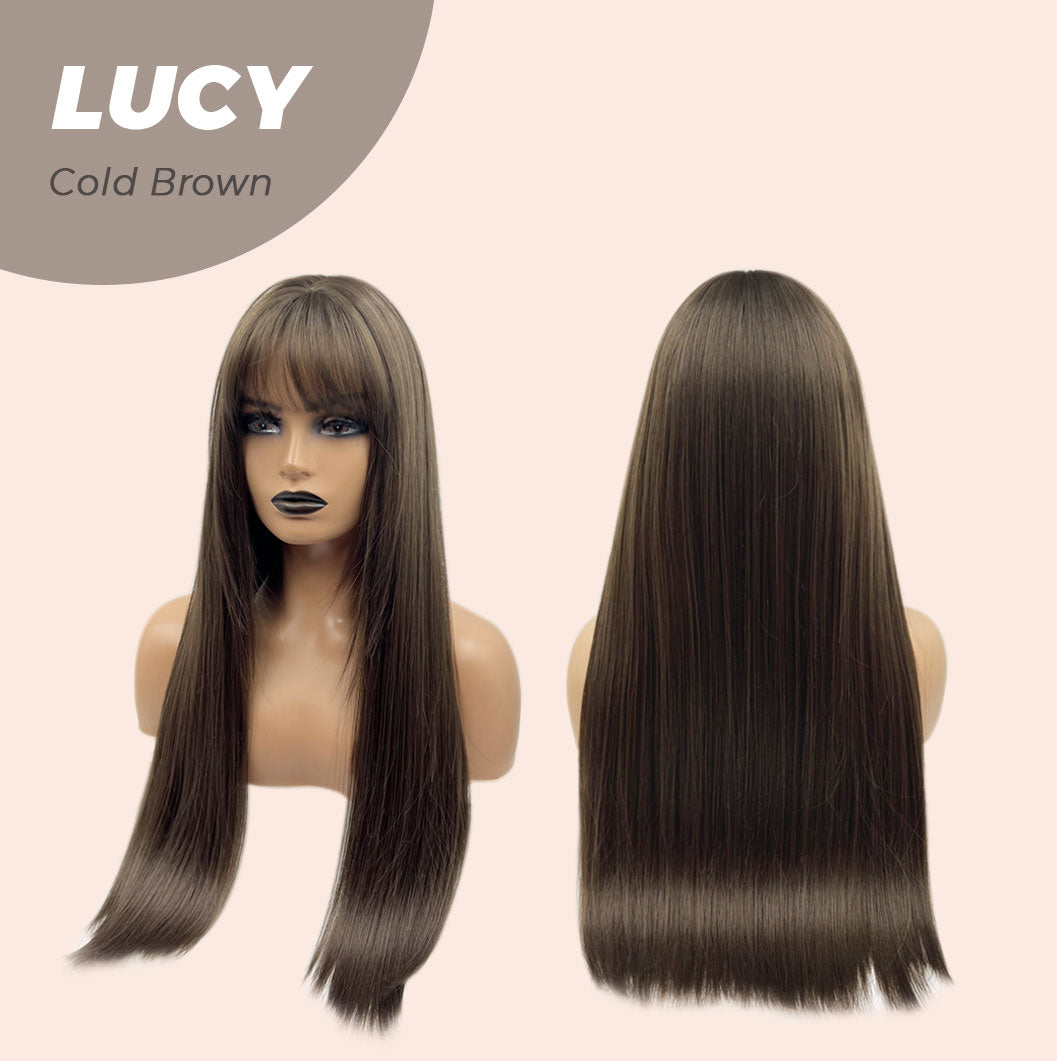 JBEXTENSION 24 Inches Cold Brown Wig With Bangs LUCY COLD BROWN