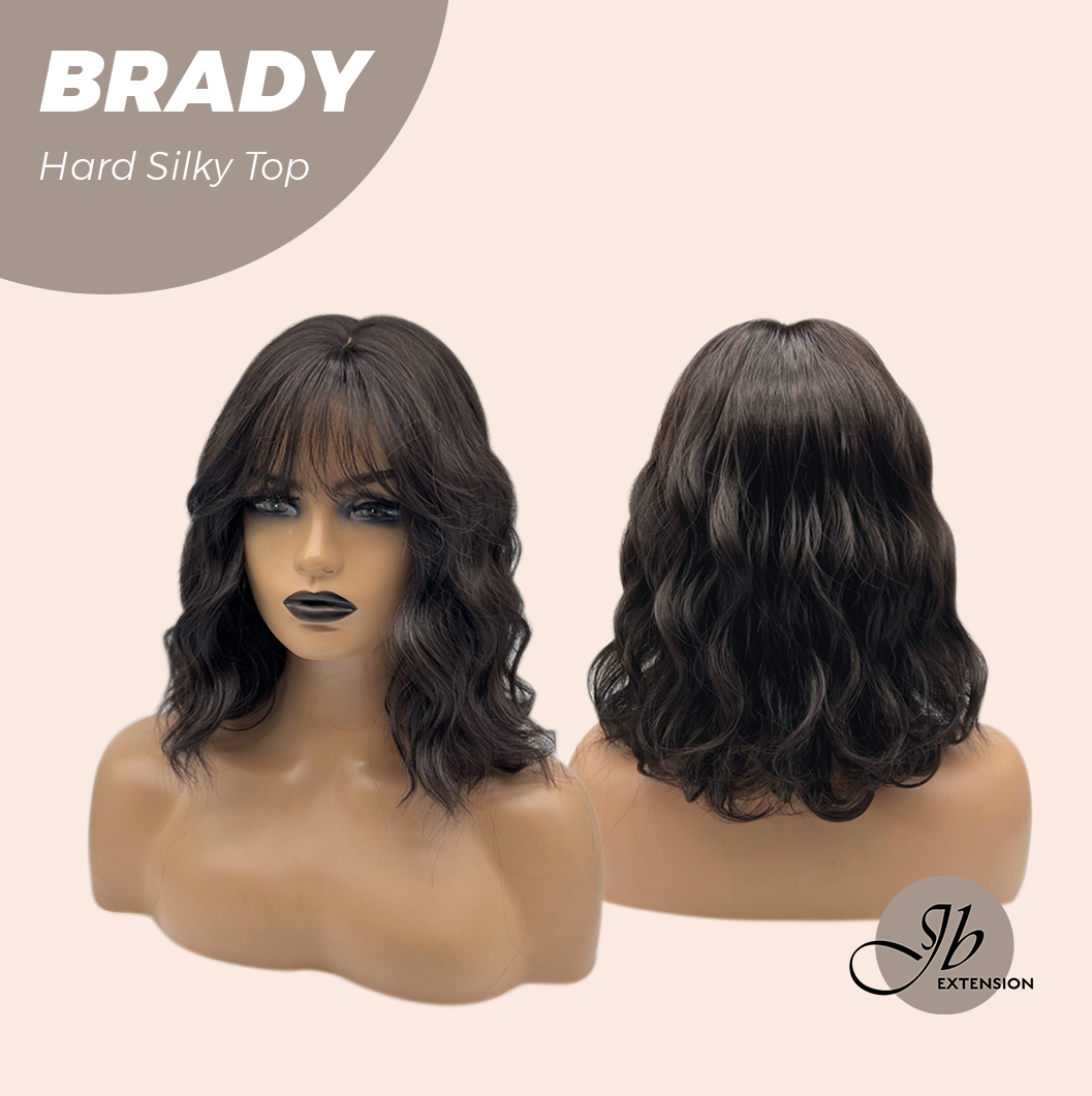 JBEXTENSION 12 Inches Scalpiana Wave Midnight Brown( Black/Brown) 3.5X4 Hard Silky Top Natural Scalp Effect Wig with Bang BRADY
