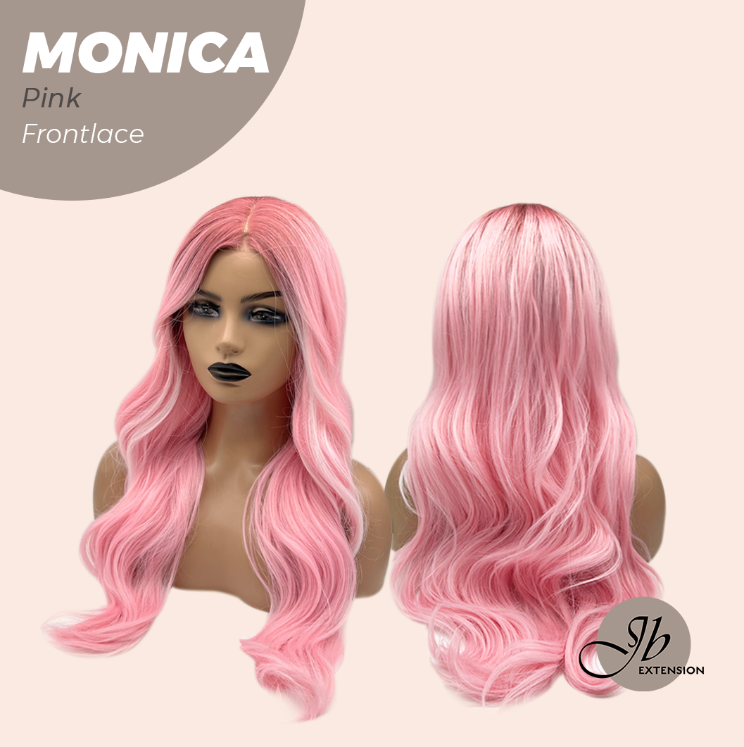 JBEXTENSION 26 Inches Curly Pink Pre-Cut Frontlace Glueless Wig MONICA PINK