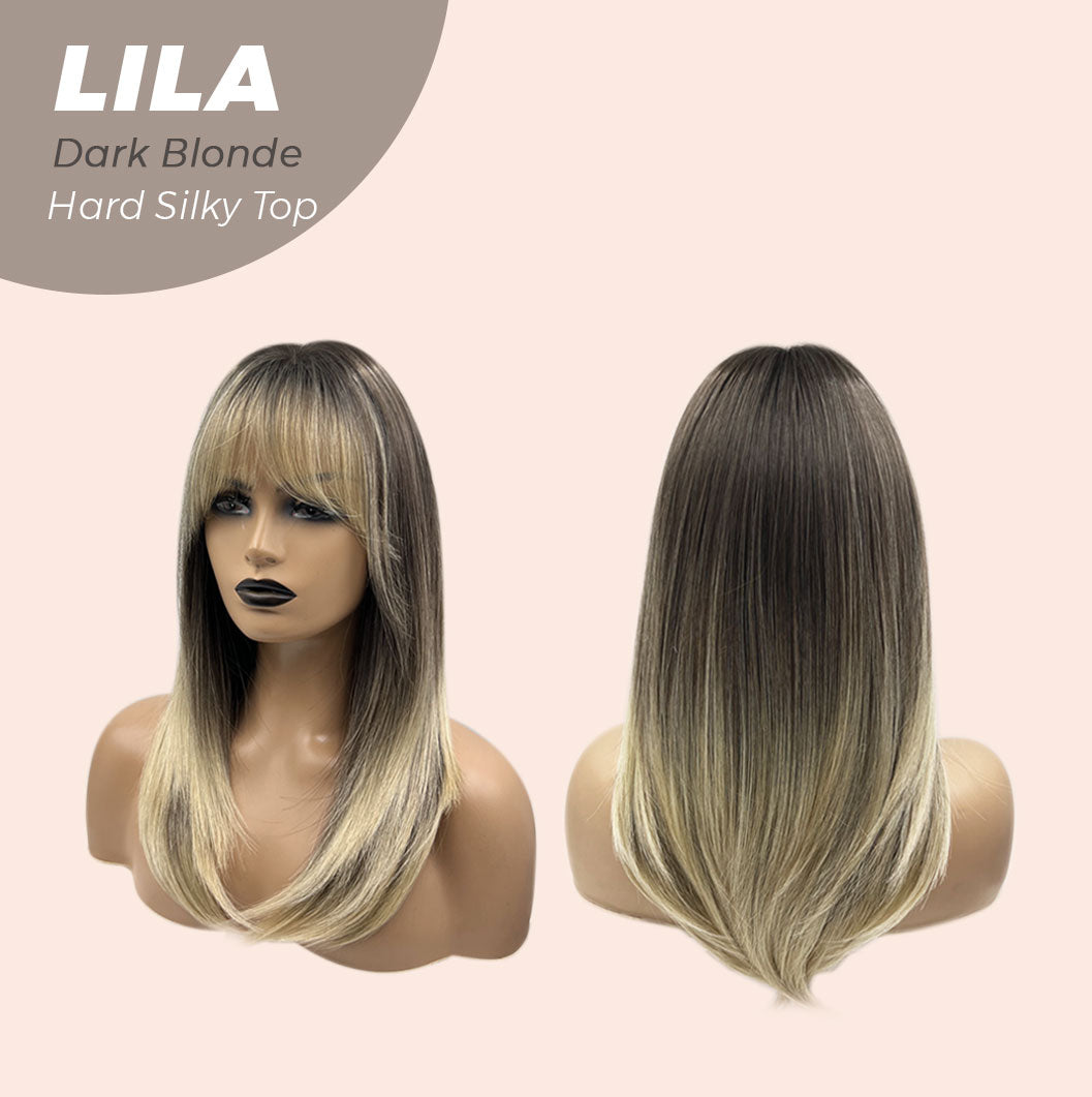 JBEXTENSION 20 Inches Scalpiana Blonde Wolf Cut 3.5X4 Hard Silky Top Natural Scalp Effect Wig With Bangs LILA DARK BLONDE