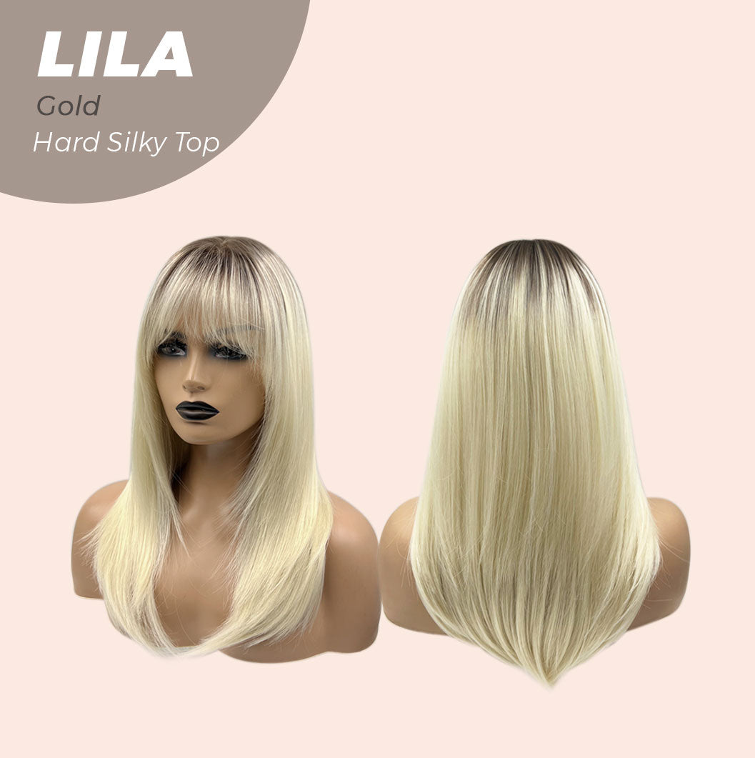 JBEXTENSION 20 Inches Scalpiana Blonde Wolf Cut 3.5X4 Hard Silky Top Natural Scalp Effect Wig With Bangs LILA GOLD