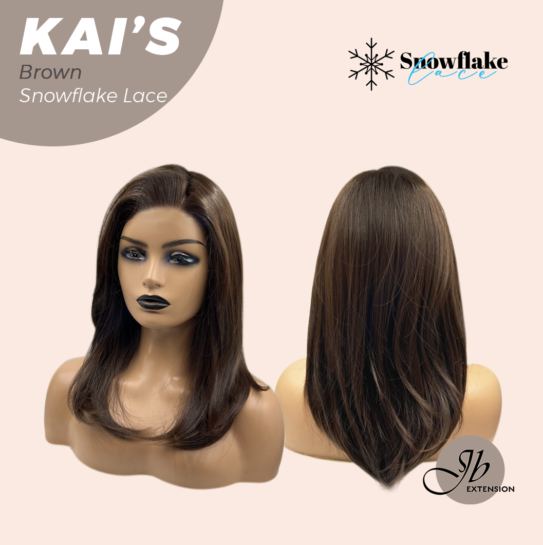 JBEXTENSION 18 Inches Brown Pre-Cut Snowflake Lace Frontlace Glueless Wig KAI'S BROWN【PERMATEASE】【BENDY EAR TABS】
