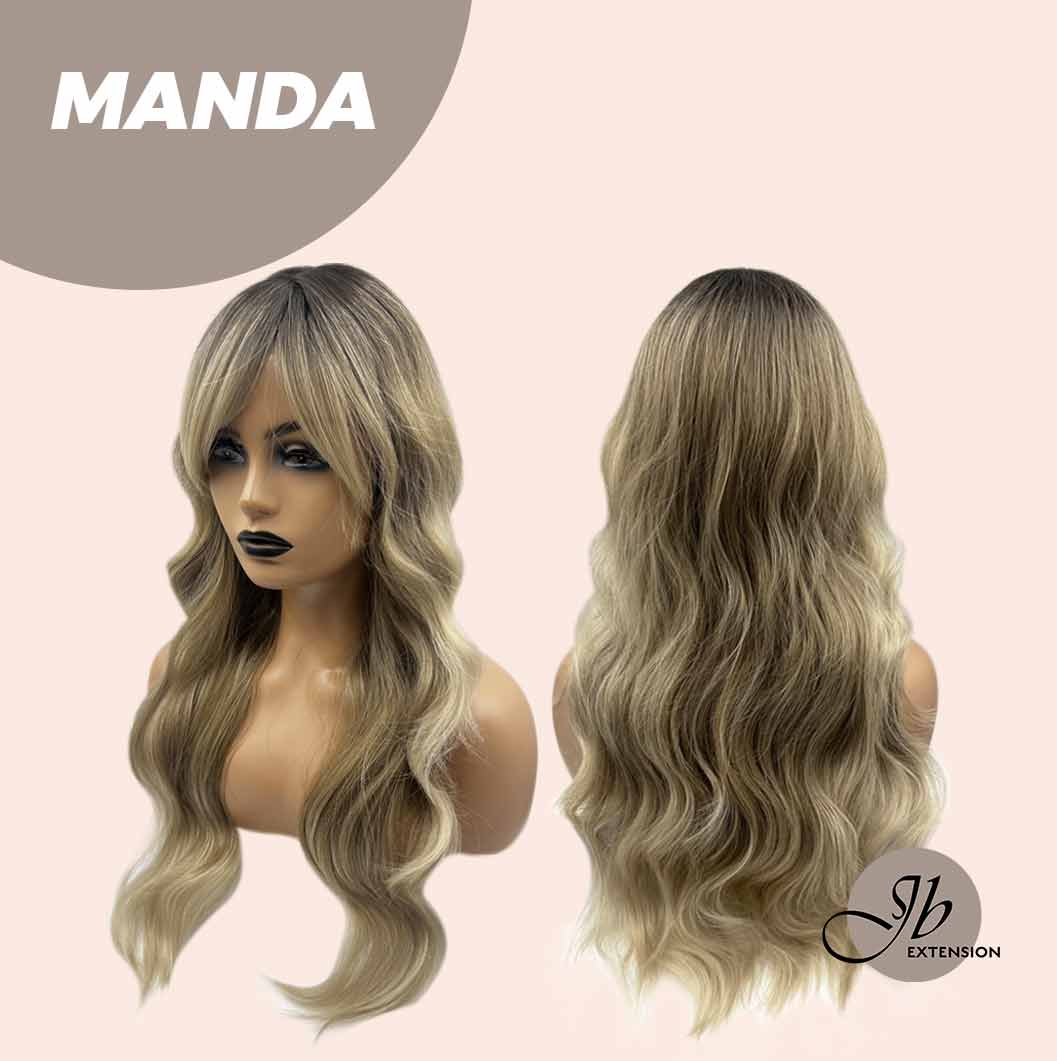 Get the Influencer Look with JBEXTENSION 26 Inches Mix Blonde With Dark Root Body Wave With Bangs MANDA
