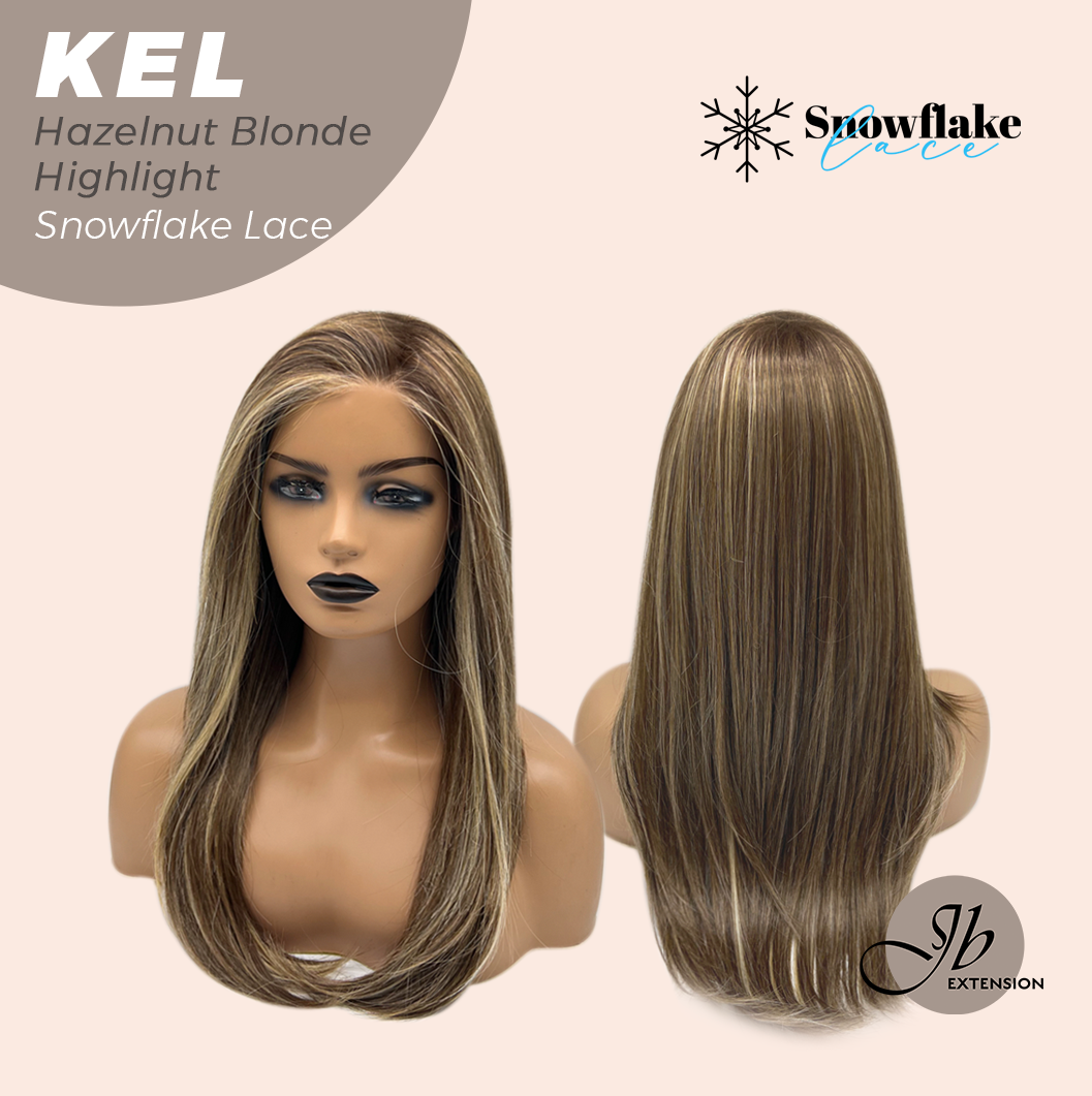 [PRE-ORDER] JBEXTENSION 22 Inches Hazelnut Blonde Highlight Pre-Cut Snowflake Lace Frontlace Glueless Wig KEL HAZELNUT【PERMATEASE】【BENDY EAR TABS】- M/L