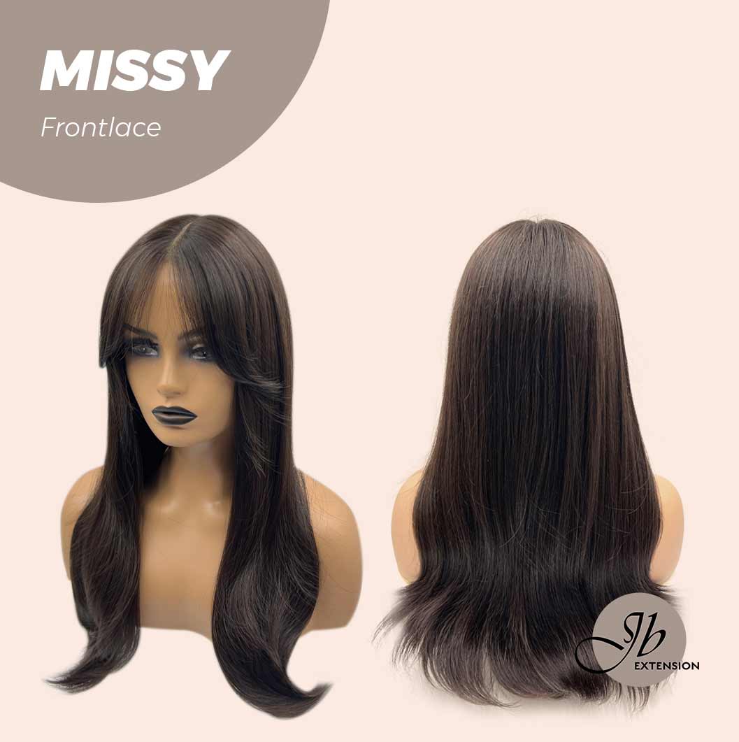 JBEXTENSION 24 Inches Curly Tea Black Darkest Brown Pre-Cut Frontlace Glueless Wig MISSY