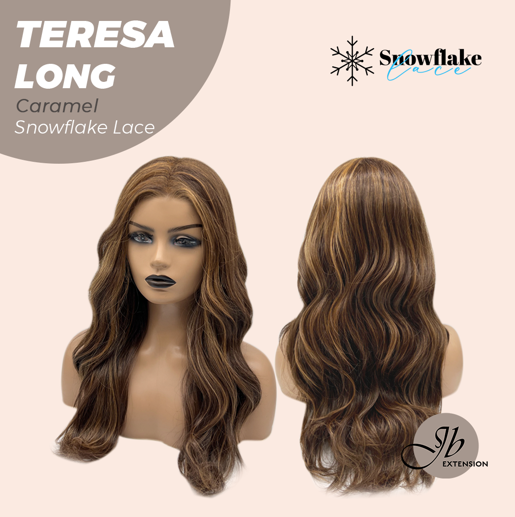 JBEXTENSION 22 Inches Long Caramel Pre-Cut Snowflake Lace Frontlace Glueless Wig TERESA LONG CARAMEL【PERMATEASE】【BENDY EAR TABS】