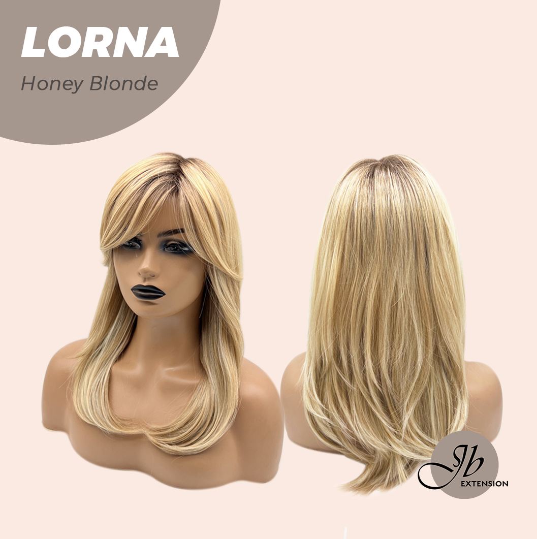 JBEXTENSION 18 Inches Honey Blonde Curly Women Fashion Full Machine Wig With Bangs LORNA HONEY BLONDE【PLUS PERMATEASE】【BENDY EAR TABS】