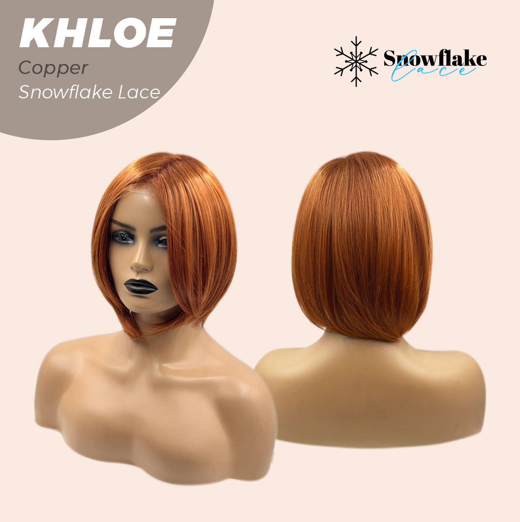 JBEXTENSION 12 Inches Bob Cut Copper Pre-Cut Snowflake Lace Frontlace Glueless Wig KHLOE COPPER【PERMATEASE】【BENDY EAR TABS】