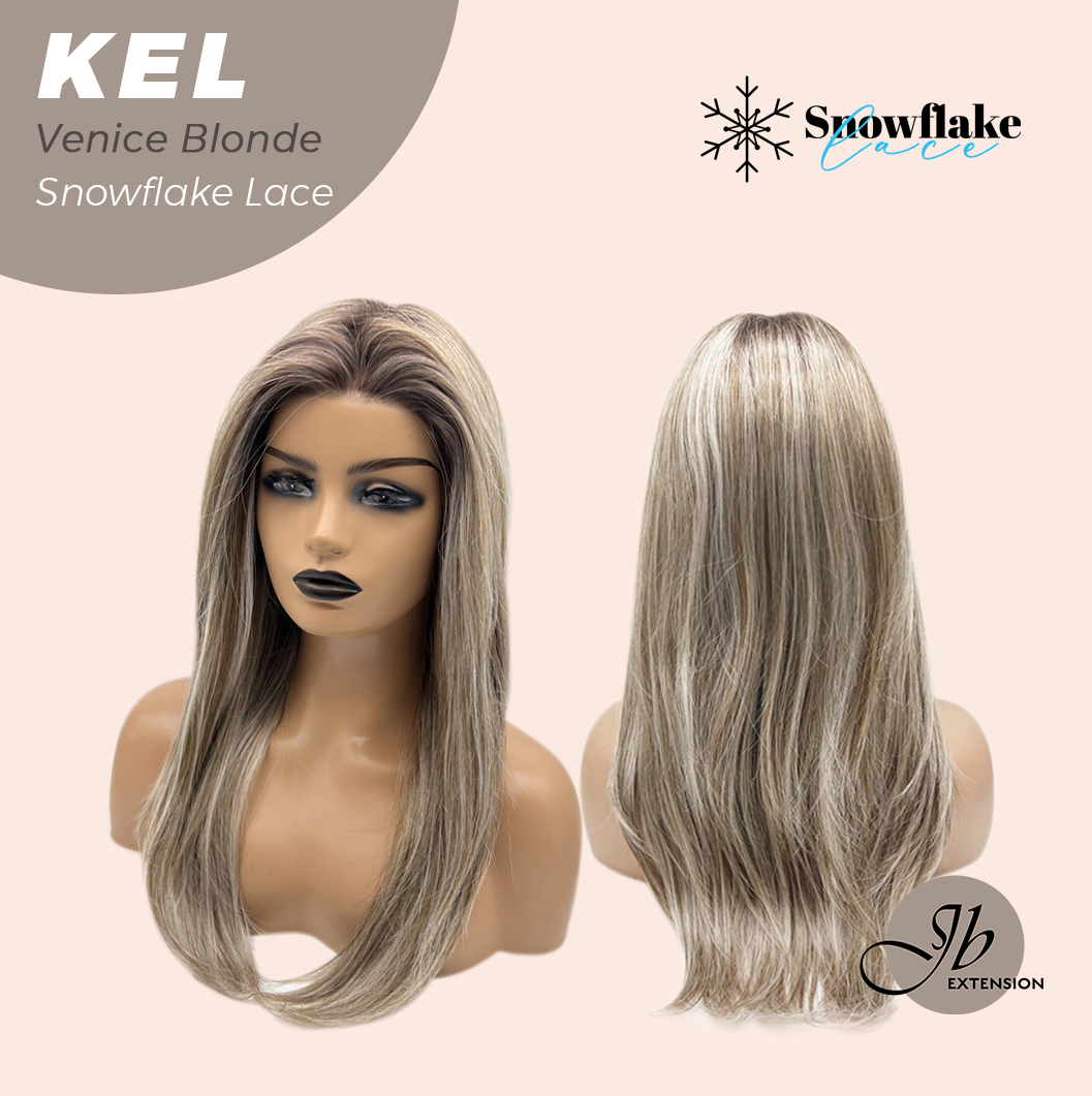 JBEXTENSION 22 Inches Venice Blonde Pre-Cut Snowflake Lace Frontlace Glueless Wig KEL VENICE BLONDE【PERMATEASE】【BENDY EAR TABS】- M/L
