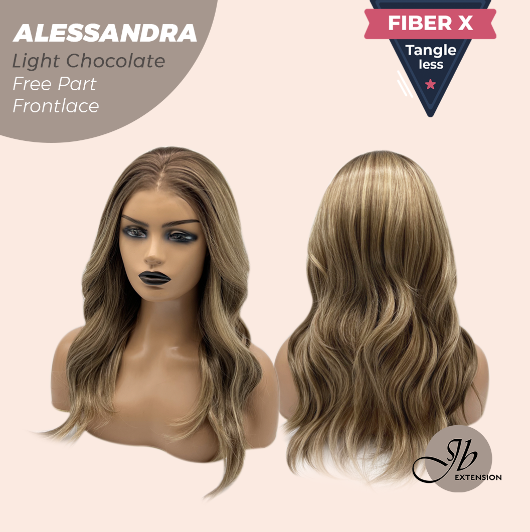 JBEXTENSION 20 Inches Light Chocolate Curly Fiber X, Tangle Less Pre-Cut Free Part Frontlae Glueless Wig ALESSANDRA LIGHT CHOCOLATE