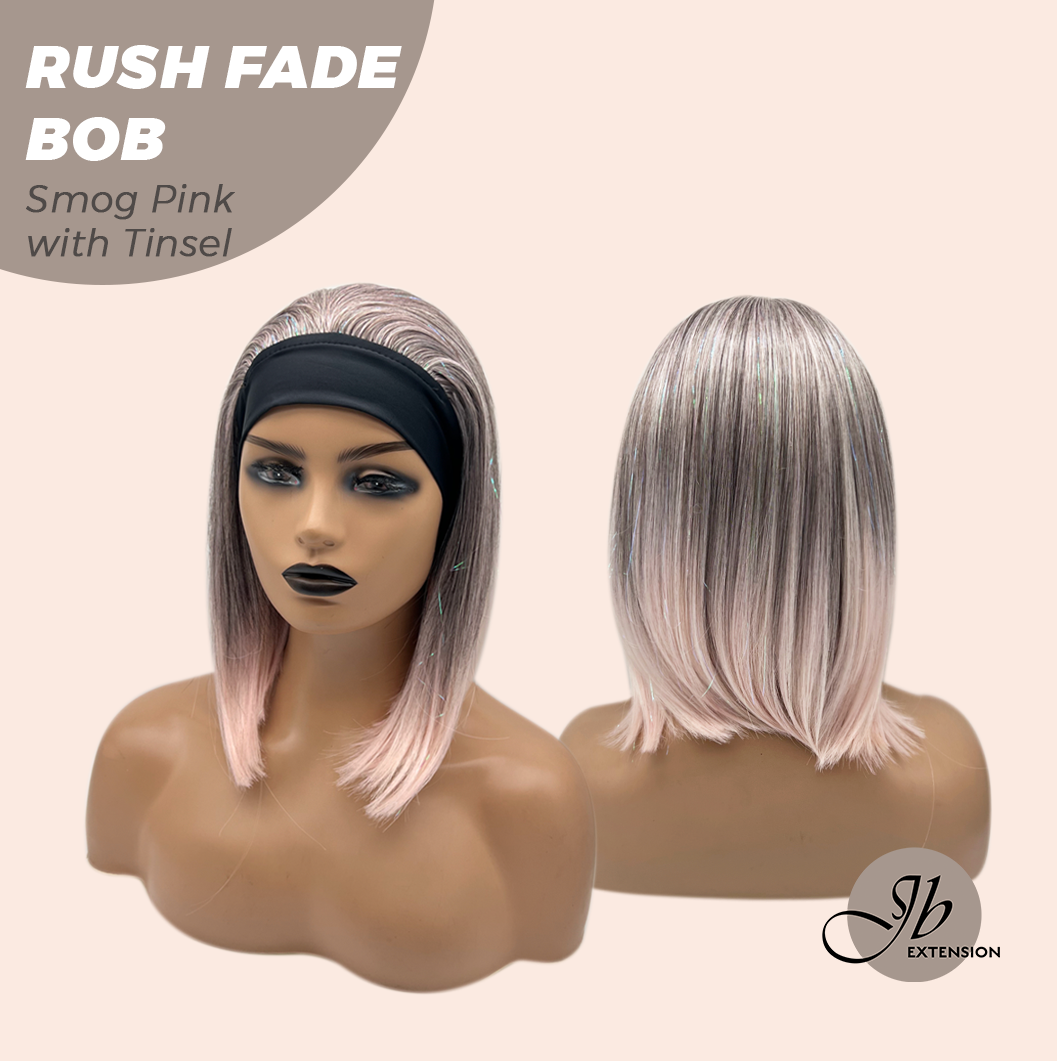 JBEXTENSION 12 Inches Short Hair Smog Pink with Tinsel Headband Wig RUSH FADE BOB - SMOG PINK WITH TINSEL