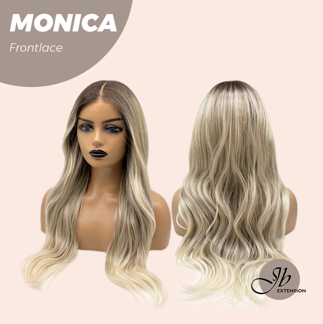 JBEXTENSION 26 Inches Curly Ash Blonde with Dark Root Pre-Cut Frontlace Glueless Wig MONICA