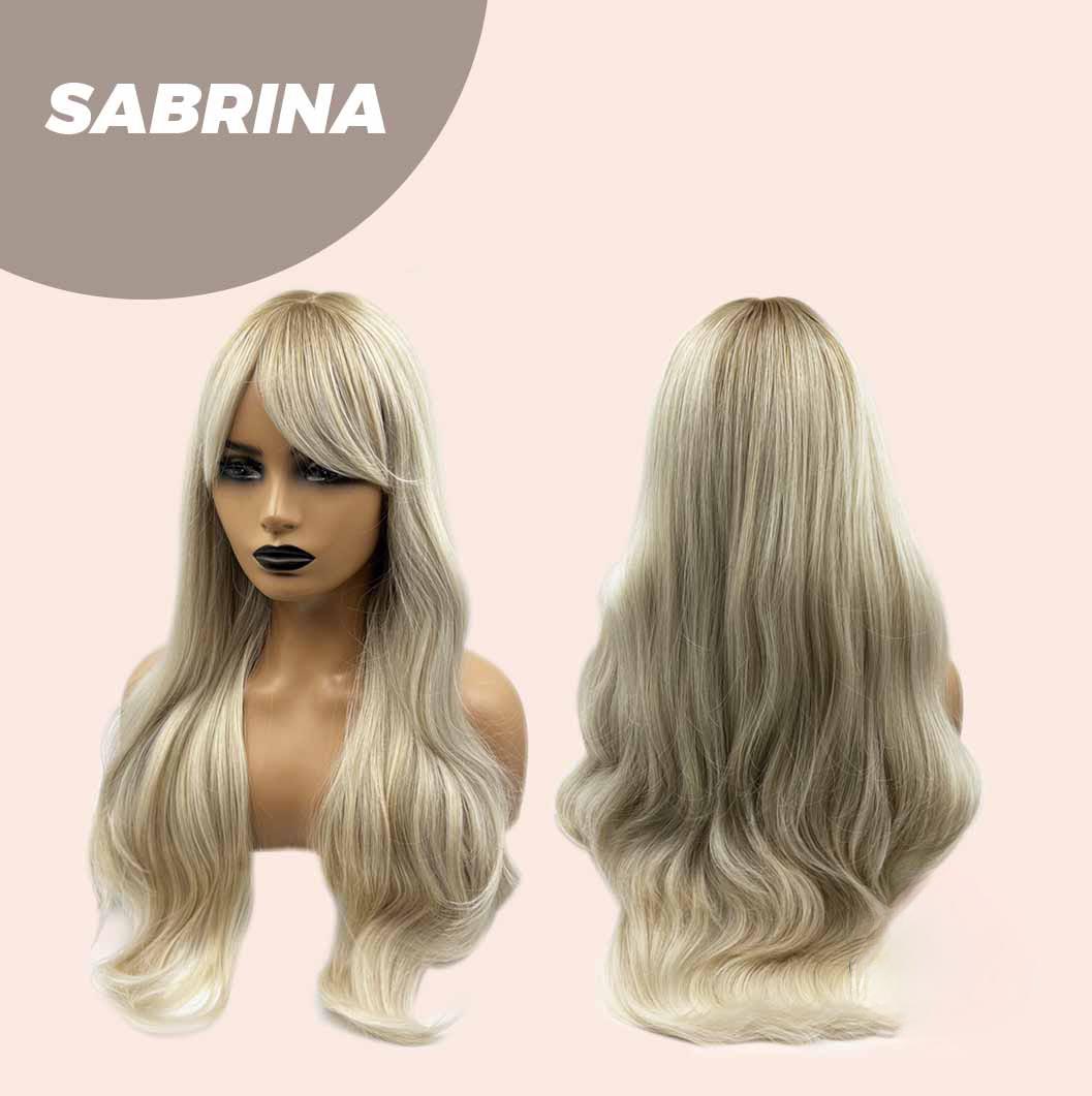 JBEXTENSION 26 Inches Dark Root Light Blonde Curly Women Wig With Bangs SABRINA