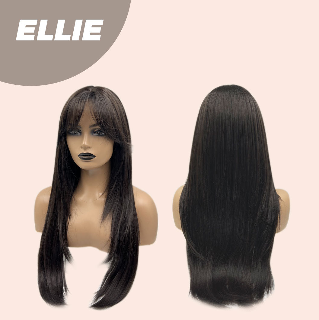 JBEXTENSION 26 Inches Tea Black Darkest Brown Wolf Cut Wig With Bangs ELLIE