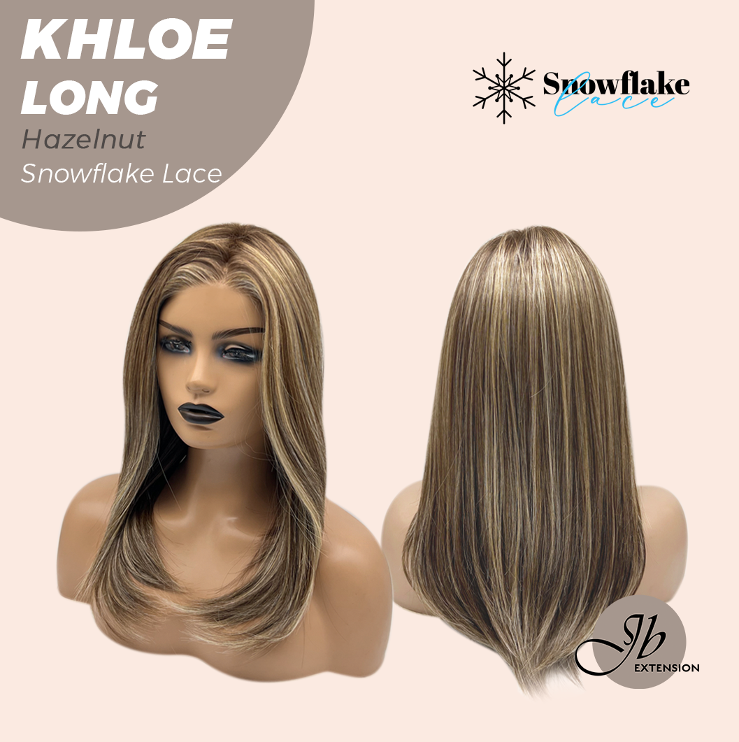 JBEXTENSION 18 Inches Hazelnut Blonde Highlight Pre-Cut Snowflake Lace Frontlace Glueless Wig KHLOE LONG HAZELNUT【PERMATEASE】【BENDY EAR TABS】- M/L
