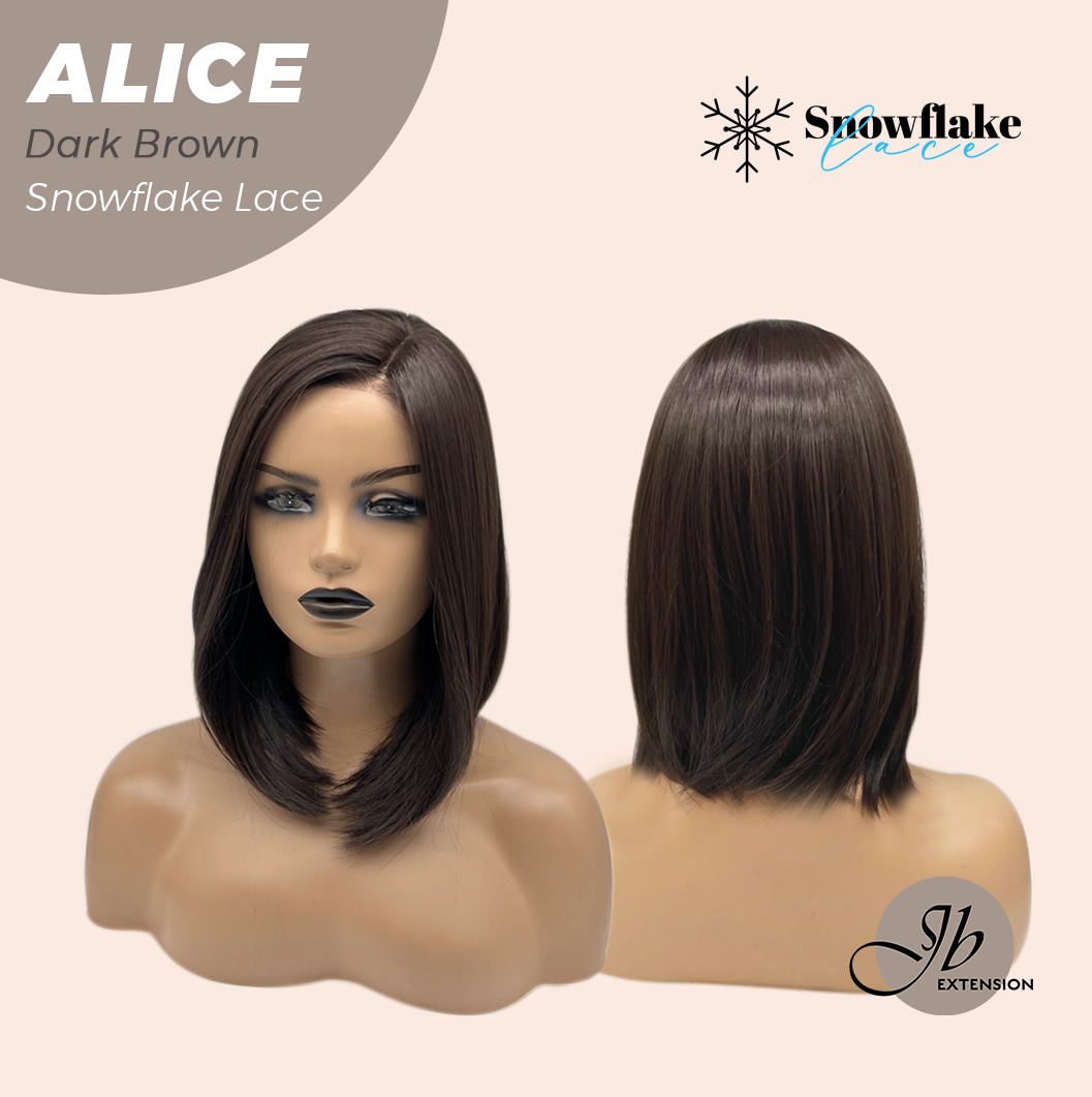 JBEXTENSION 12 Inches Dark Brown Pre-Cut Side Part Snowflake Lace Frontlace Glueless Wig ALICE DARK BROWN【BENDY EAR TABS】