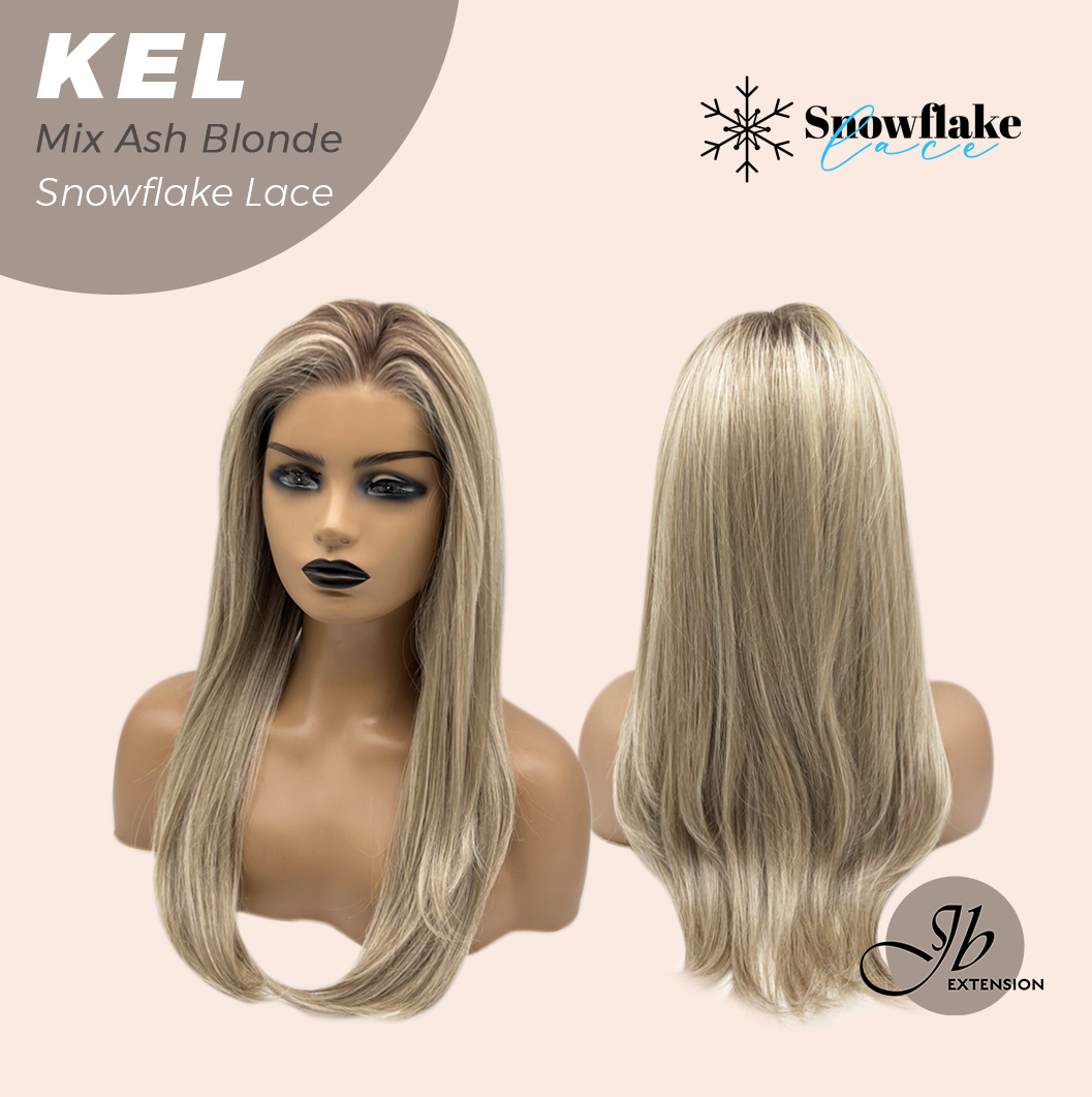 JBEXTENSION 22 Inches Mix Ash Blonde Pre-Cut Snowflake Lace Frontlace Glueless Wig KEL MIX ASH BLONDE【PERMATEASE】【BENDY EAR TABS】- M/L