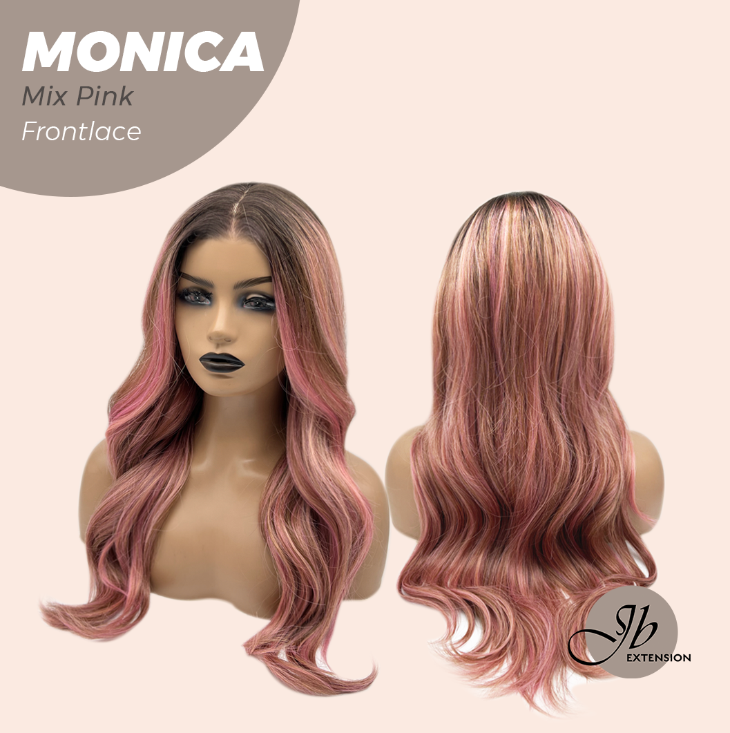 JBEXTENSION 26 Inches Curly Mix Pink Pre-Cut Frontlace Glueless Wig MONICA MIX PINK