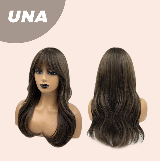 JBEXTENSION 22 Inches Cold Brown Wave With Bangs Wig UNA