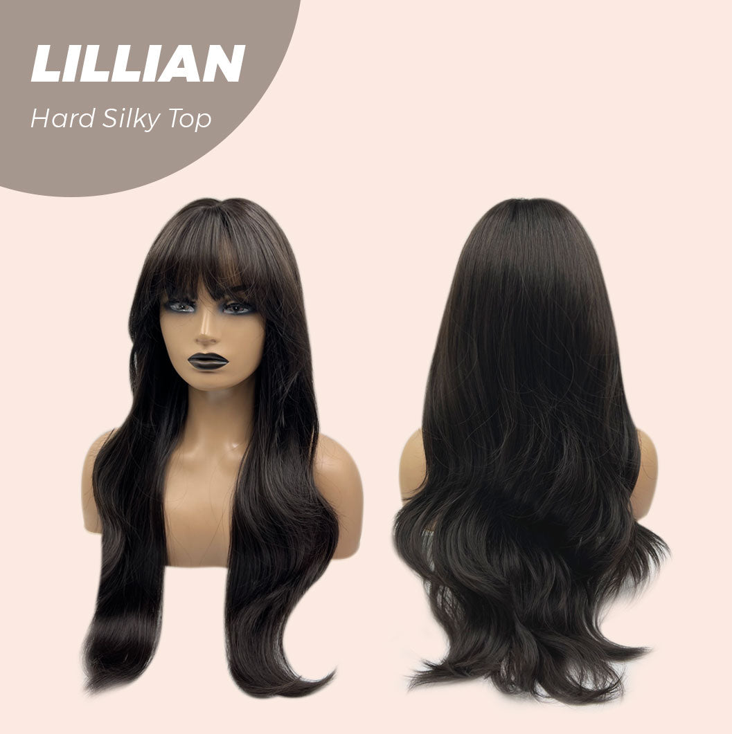 JBEXTENSION 26 Inches Scalpiana Tea Black Darkest Brown Curly 3.5X4 Hard Silky Top Natural Scalp Effect Wig LILLIAN