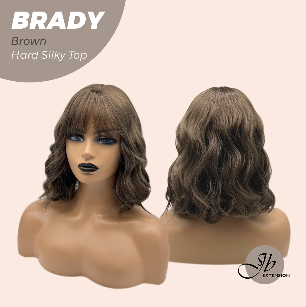 JBEXTENSION 12 Inches Scalpiana Wave Brown 3.5X4 Hard Silky Top Natural Scalp Effect Wig with Bang BRADY BROWN