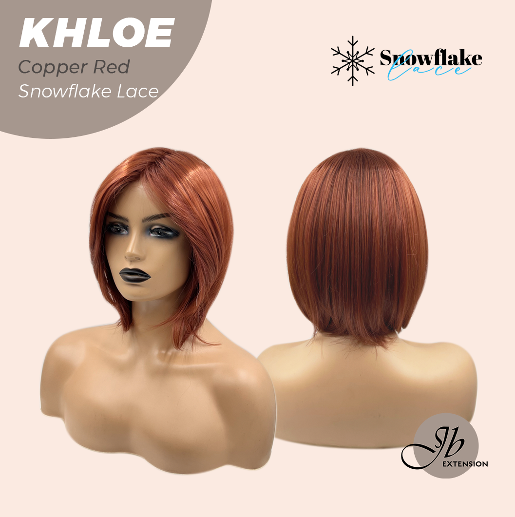 HOT OF SEASON - 12 Inches Bob Cut Copper Red Pre-Cut Snowflake Lace Frontlace Glueless Wig KHLOE COPPER RED【PERMATEASE】【BENDY EAR TABS】