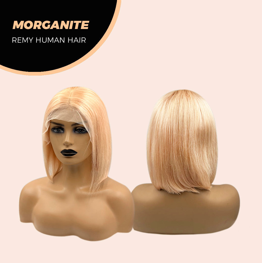 JBEXTENSION GEMSTONE COLLECTION 12 Inches Real Human Hair Peach Bob Cut Free Parting Wig MORGANITE