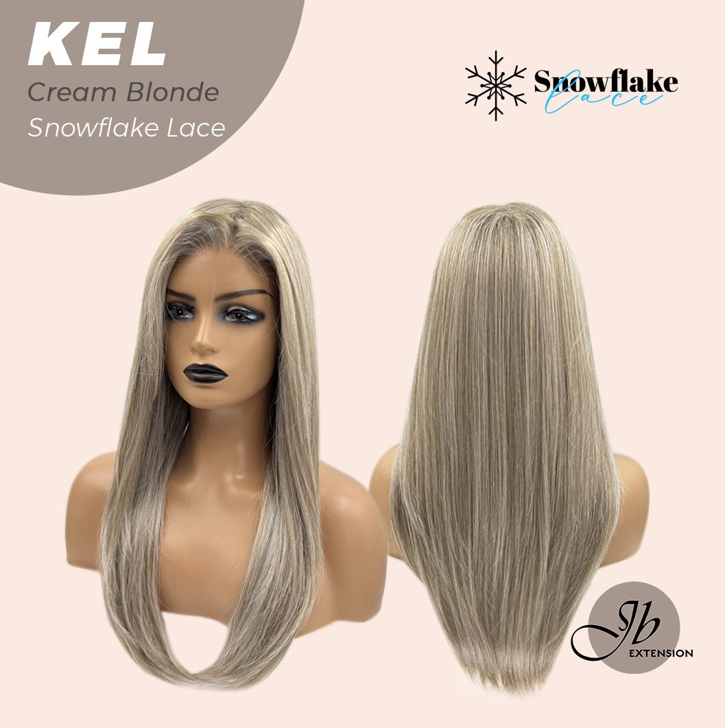JBEXTENSION 22 Inches Cream Blonde Pre-Cut Snowflake Lace Frontlace Glueless Wig KEL CREAM BLONDE【PERMATEASE】【BENDY EAR TABS】- M/L