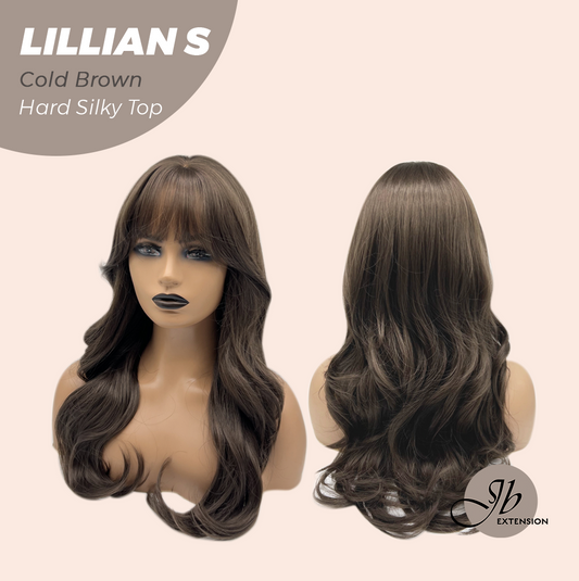 JBEXTENSION 22 Inches Scalpiana Cold Brown Curly 3.5X4 Hard Silky Top Natural Scalp Effect Wig LILLIAN S COLD BROWN