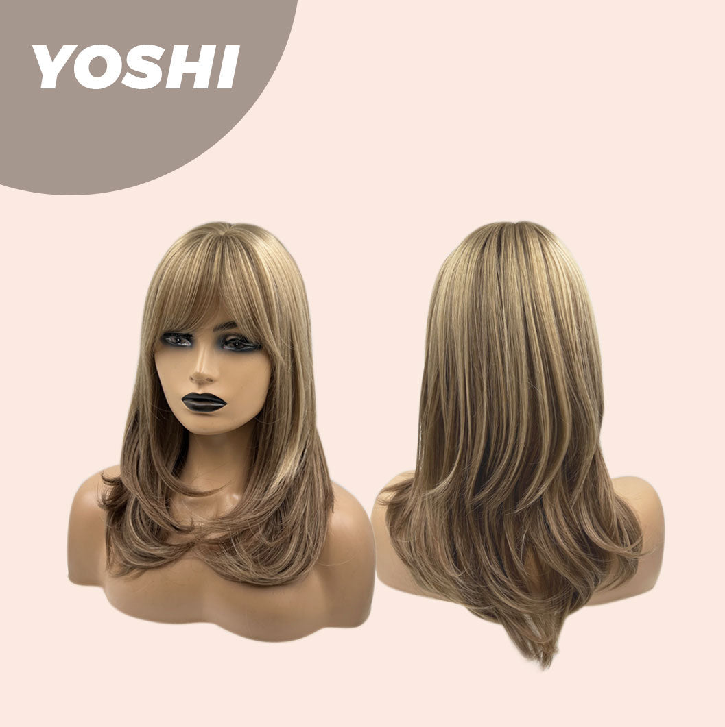 JBEXTENSION 18 Inches Hush Cut Mix Brown Wig With Wispy Bangs YOSHI