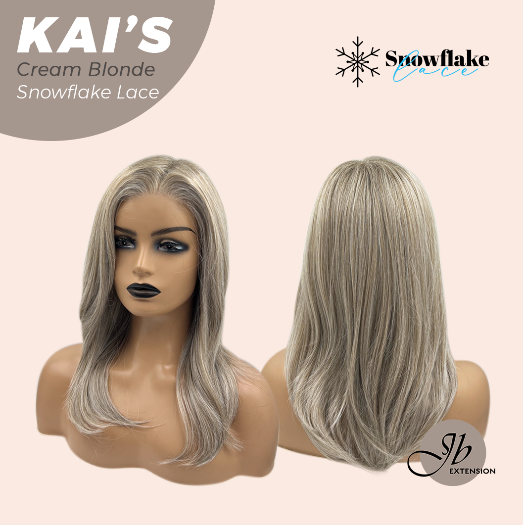 JBEXTENSION 18 Inches Cream Blonde Pre-Cut Snowflake Lace Frontlace Glueless Wig KAI'S CREAM BLONDE【PERMATEASE】【BENDY EAR TABS】