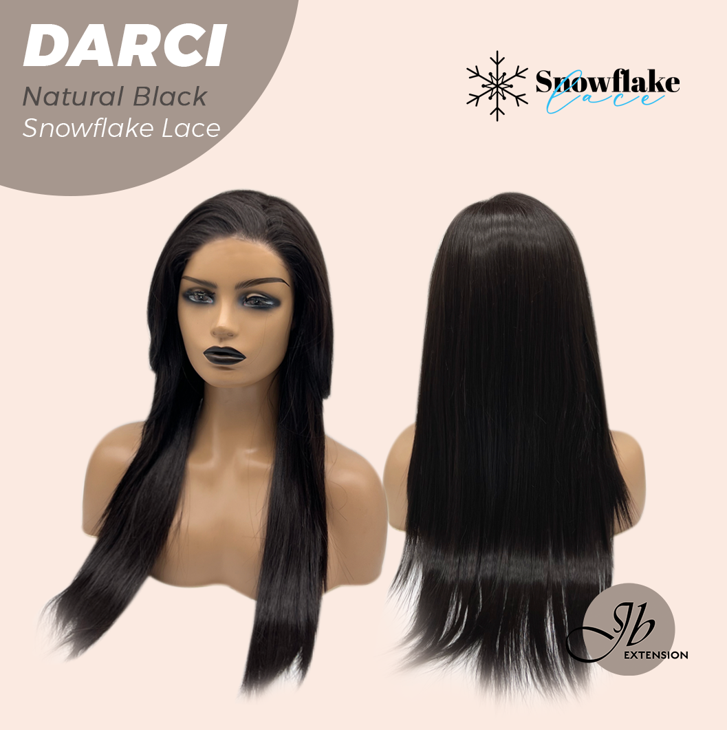 JBEXTENSION 25 Inches Natural Black Pre-Cut Snowflake Lace Frontlace Glueless Wig DARCI NATURAL BLACK【PERMATEASE】【BENDY EAR TABS】