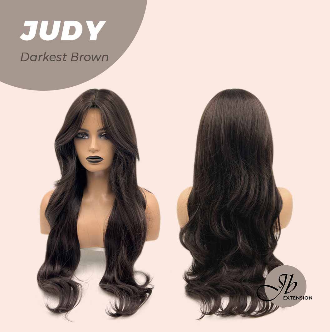 JBEXTENSION 26 Inches Long Curly Tea Black Darkest Brown Color Wig JUDY DARKEST BROWN