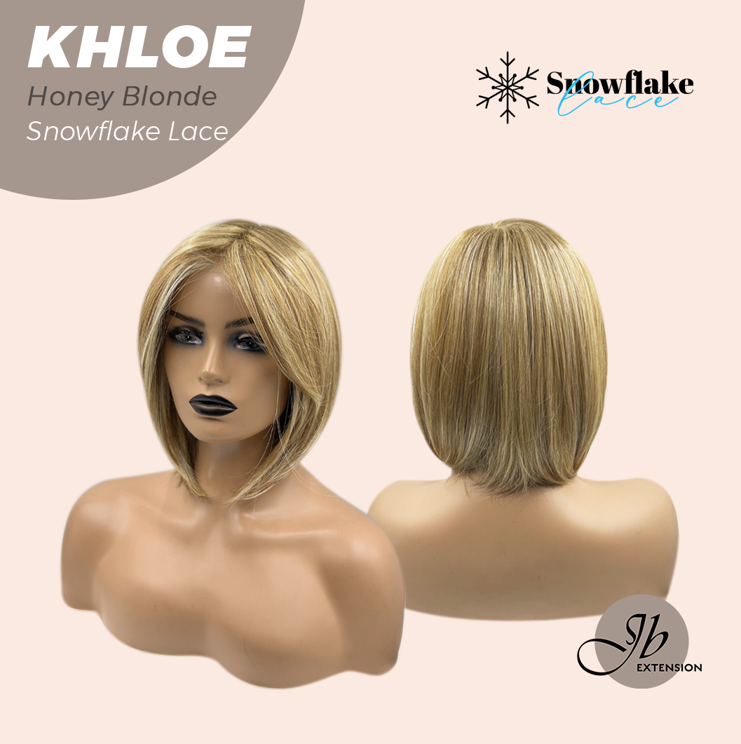 JBEXTENSION 12 Inches Bob Cut Honey Blonde Pre-Cut Snowflake Lace Frontlace Glueless Wig KHLOE HONEY BLONDE【PERMATEASE】【BENDY EAR TABS】