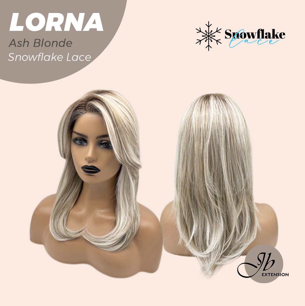 JBEXTENSION 18 Inches Ash Blonde Curly Pre-Cut Snowflake Lace Frontlace Glueless Wig LORNA SNOWFLAKE ASH BLONDE【PERMATEASE】【BENDY EAR TABS】