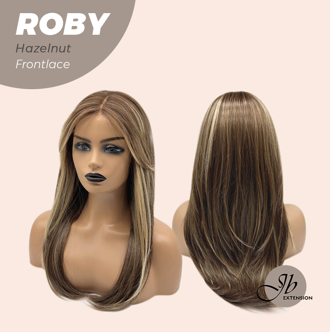 JBEXTENSION 22 Inches Hazelnut Blonde Highlight Women Pre-Cut Frontlace Glueless Wig ROBY HAZELNUT