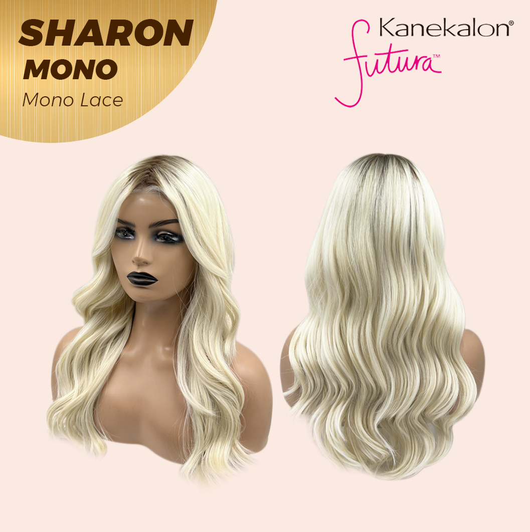 JBEXTENSION SHARON MONO Monofilament Handmade Wig 6X5 Full Monofilament Hand Tied Top Wig 20 Inches Platinum Blonde With Dark Root Wave Mono Lace Wig With Anti-slip Silicone Strips Glueless Wig SHARON MONO【BENDY EAR TABS】
