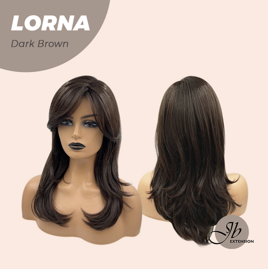 JBEXTENSION 18 Inches Dark Brown Curly Women Fashion Full Machine Wig With Bangs LORNA DARK BROWN【PLUS PERMATEASE】【BENDY EAR TABS】