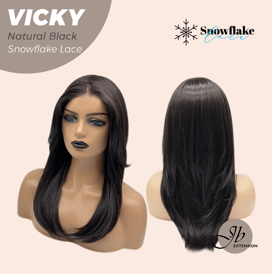 JBEXTENSION 20 Inches Natural Black Pre-Cut Snowflake Lace Frontlace Glueless Wig VICKY NATURAL BLACK【PERMATEASE】【BENDY EAR TABS】