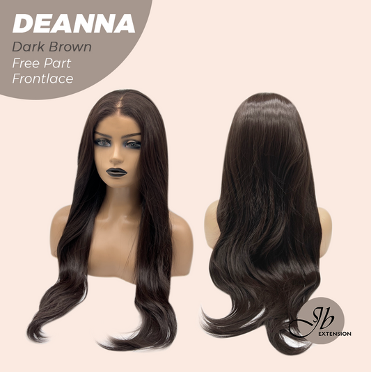 JBEXTENSION 28 Inches Long Dark Brown Curly Pre-Cut Free Part Frontlace Glueless Wig DEANNA DARK BROWN