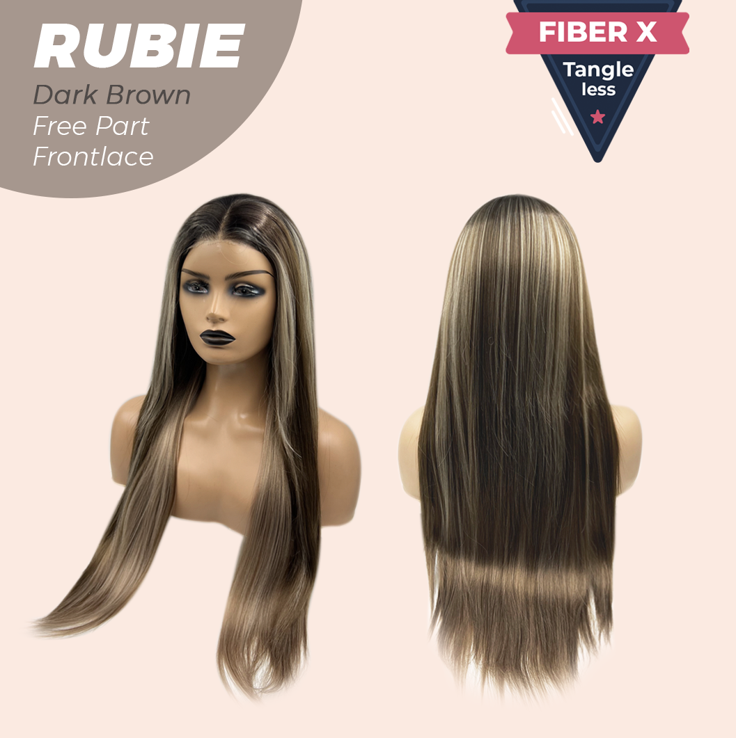 Get the Influencer Look with 30 Inches Dark Brown With Highlight Long Straight Fiber X-RUBIE DARK BROWN