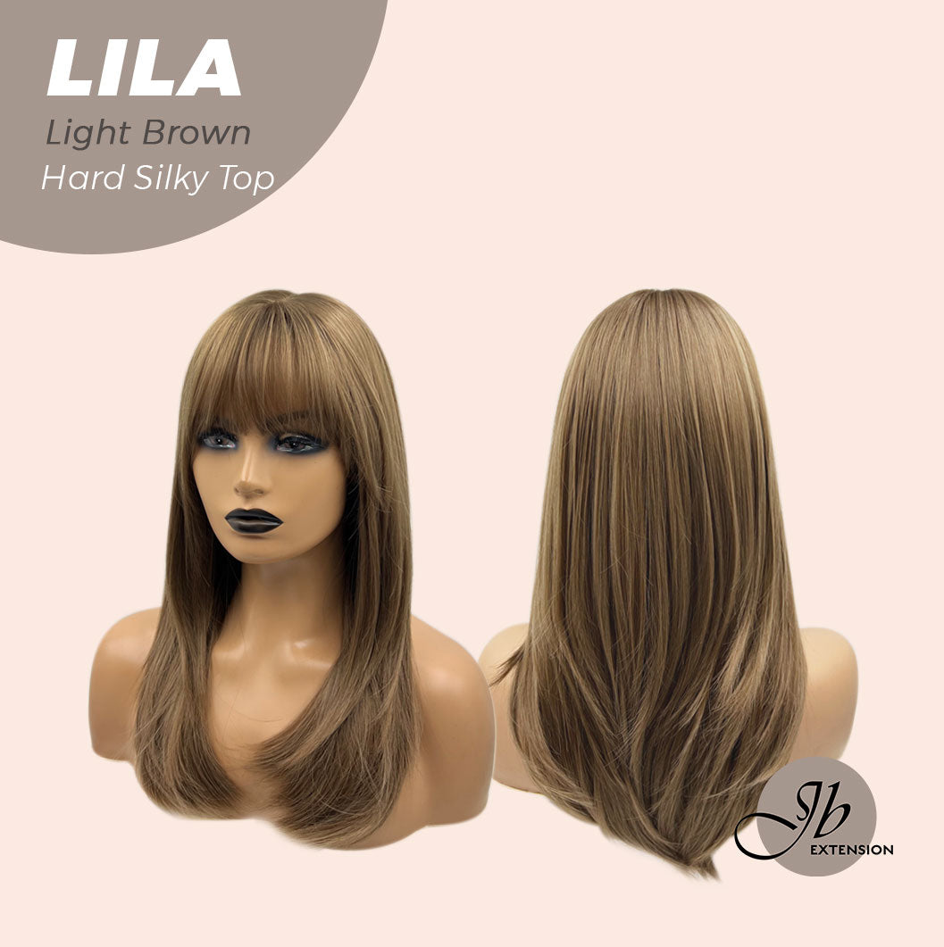 JBEXTENSION 20 Inches Scalpiana Light Brown Wolf Cut 3.5X4 Hard Silky Top Natural Scalp Effect Wig With Bangs LILA LIGHT BROWN