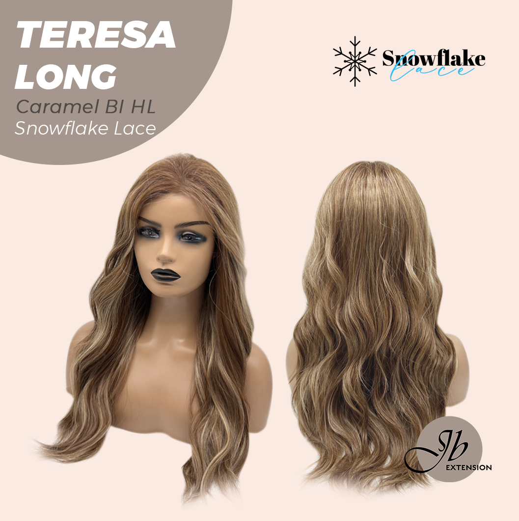 [PRE-ORDER] JBEXTENSION 22 Inches Long Caramel Blonde Highlight Pre-Cut Snowflake Lace Frontlace Glueless Wig TERESA LONG CARAMEL BLONDE HIGHLIGHT【PERMATEASE】【BENDY EAR TABS】